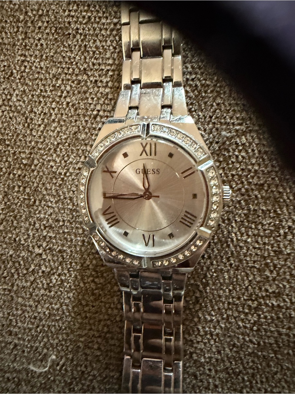 GUESS Silver-Tone Crystal Accent Women's Bracelet Watch